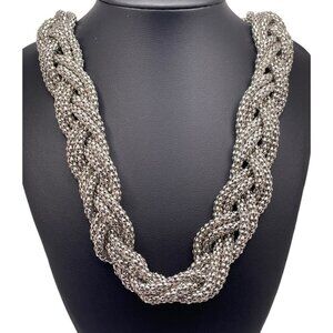 Necklace Women Byzantine Braided Double Strand Necklace Silver Tone 26" Vintage